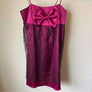 Y2K Vintage Love Tease Silky Bow Sparkle Two Layer Mini Dress